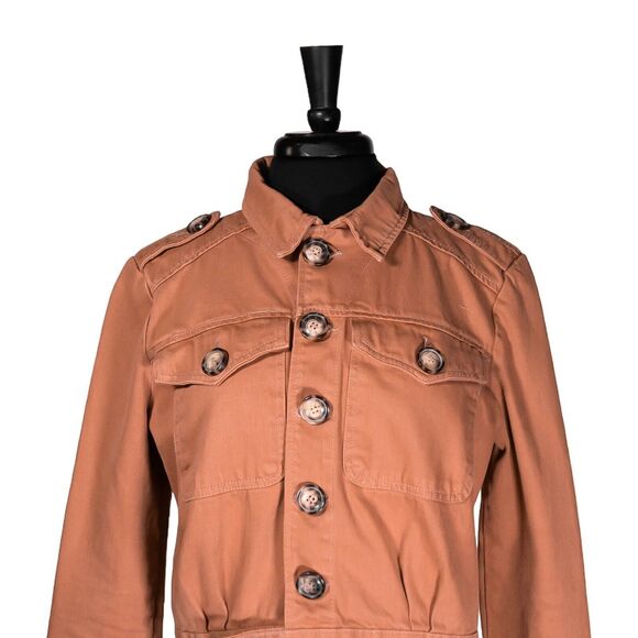 Free People Women's Jean Jacket Orange Button Pockets Collared Denim Cropped XS - Picture 6 of 10